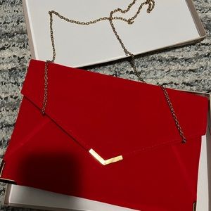 Red Faux Velvet/Suede Lucky Envelope Purse Clutch